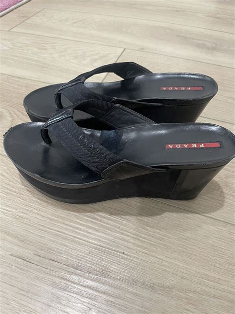 prada thong low wedge sandal|prada plexiglass sandals.